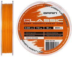Леска Brain Classic Carp Line 300м. 0.25мм. 6.6кг. 15lb Solid orange 18588097 фото