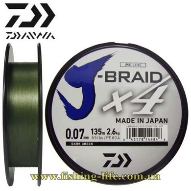 Шнур Daiwa J-Braid x4 135м. зелений (0.33мм. 22.4кг.) 12741-033 фото