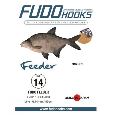 Гачки з повідками Fudo Feeder Black #14 0.14мм. 85см. (уп. 10шт.) FHBNSH0114 фото