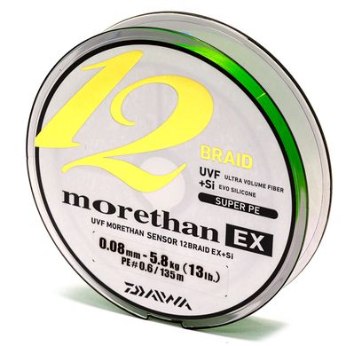 Шнур Daiwa Morethan 12BEX+Si Lime Green 135м. (#0.6 0.08мм. 13lb/5.8кг.) 12695-008 фото