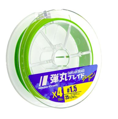 Шнур Major Craft Dangan Braid X4 150м. (Lime green) #0.6/0.10мм. 12lb/4.8кг. 7727315 фото