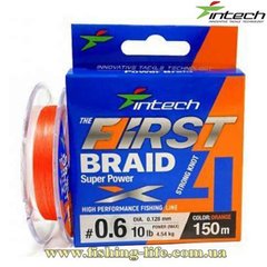 Шнур Intech First Braid X4 Orange 150м. (#0.3 max 6lb/2.72кг.) FS0641994 фото