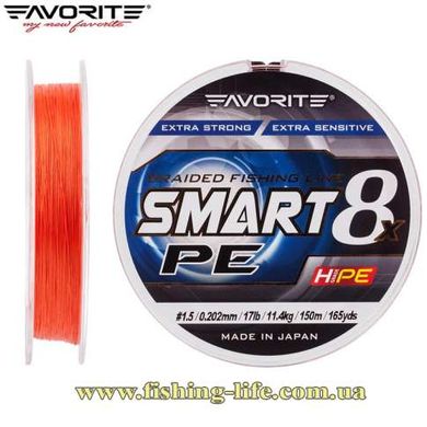 Шнур Favorite Smart PE 8x150м. (red orange) (#1.5/0.202мм. 17lb/11.4кг.) 16931084 фото