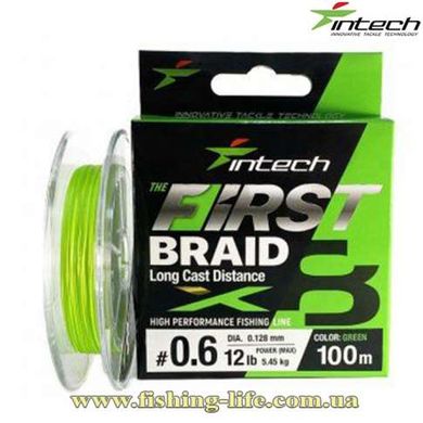 Шнур Intech First Braid X8 Green 100м. (#0.4 max 10lb/4.54кг.) FS0642649 фото