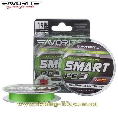 Шнур Favorite Smart PE 3x 150м. (l.green) (#0.8/0.153мм. 15lb/6.8кг.) 16931067 фото