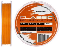 Леска Brain Classic Carp Line 150м. 0.25мм. 6.6кг. 15lb Solid orange 18588085 фото